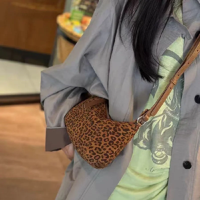 

New Matte Cowhide Leopard Print Dumpling Bag For Women, High-end Versatile Underarm Single Shoulder Crossbody Bag