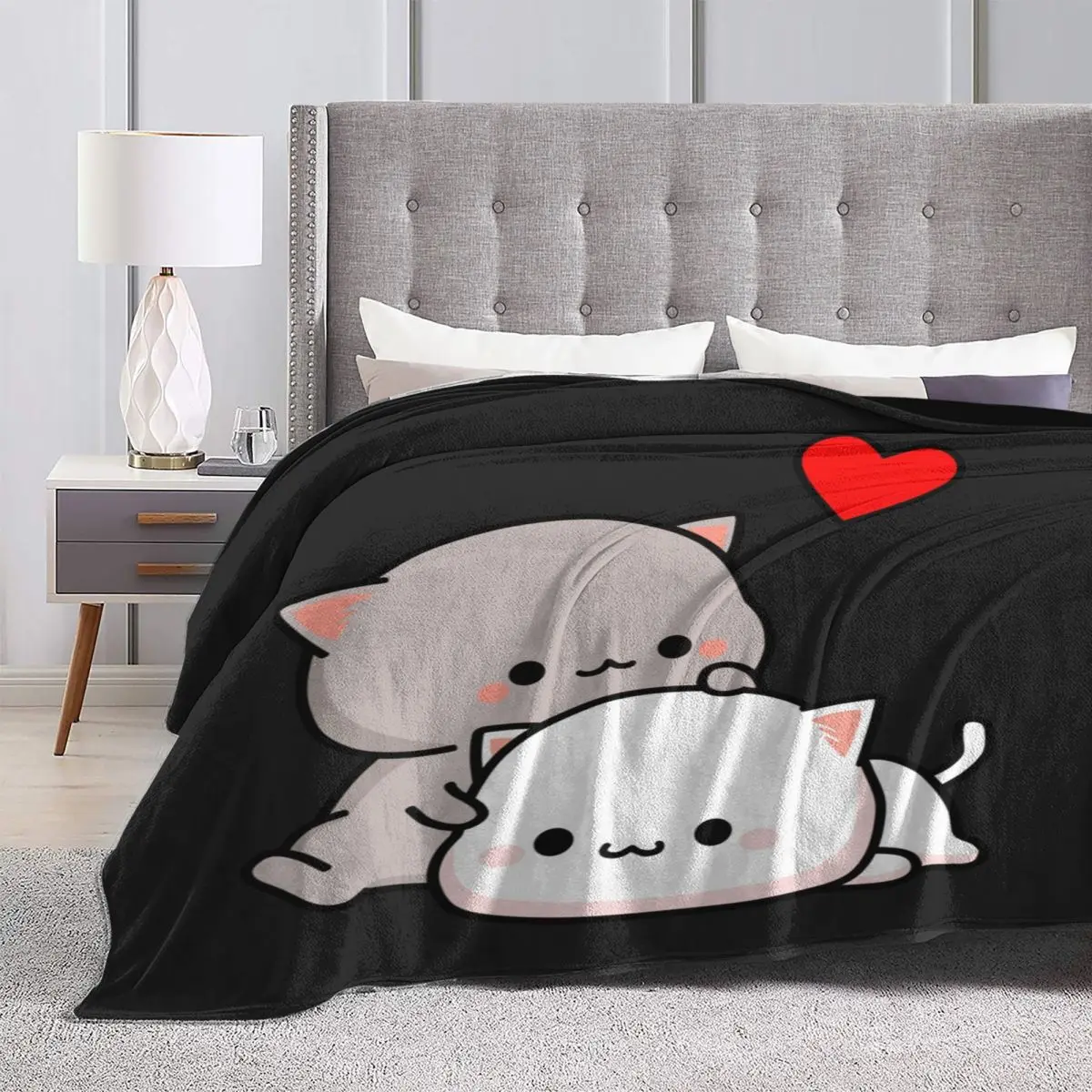 Peach Cat And Goma Love Flannel Blanket Animal Cute Warm Soft Bedding Throws for Bedroom Travel Bedspread Sofa Bed Cover