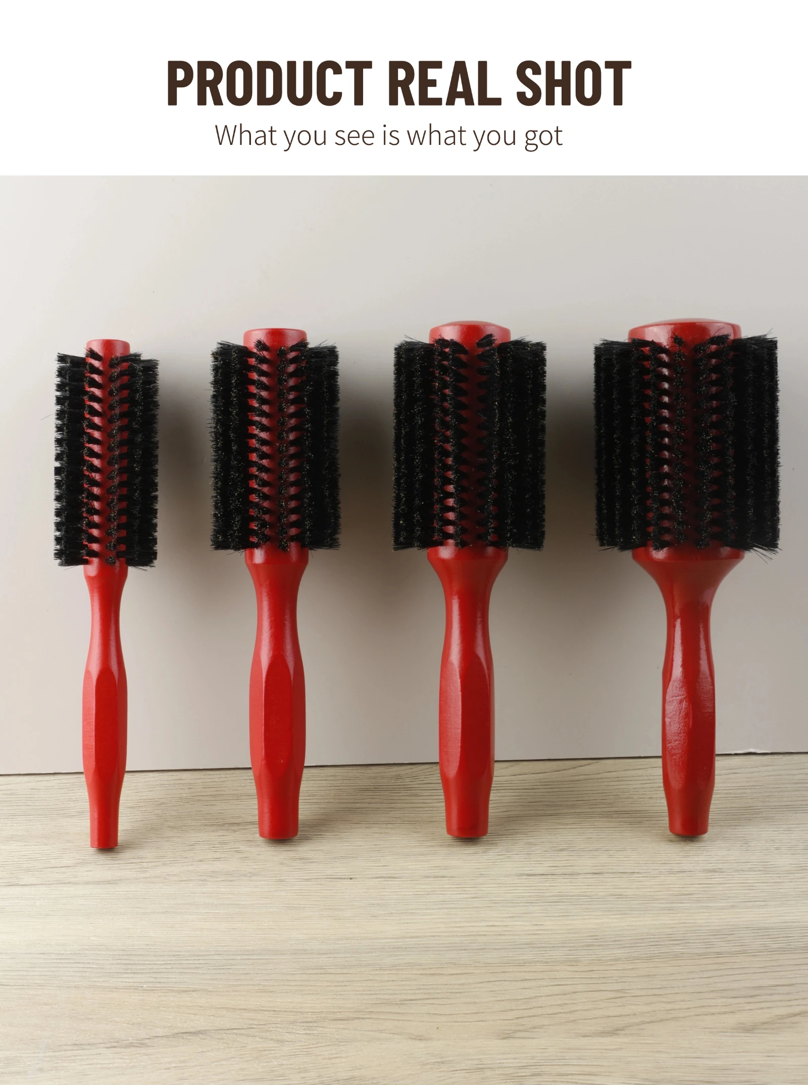 Professionelles 4-teiliges Rundbürsten-Set aus Buchenholz mit Wildschweinborsten, Anti-Frizz-Volumen-Lockenbürste für Salon, Friseur und Zuhause – Detail 12