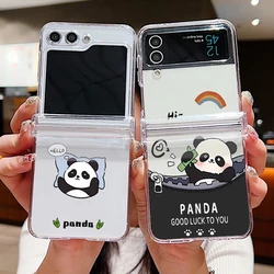 Cartoon Panda Clear Phone Case For Samsung Galaxy Z Flip 7 FE 5 6 4 3 Shockproof Folding Hard PC Cover For Samsung Z Flip5 Flip4