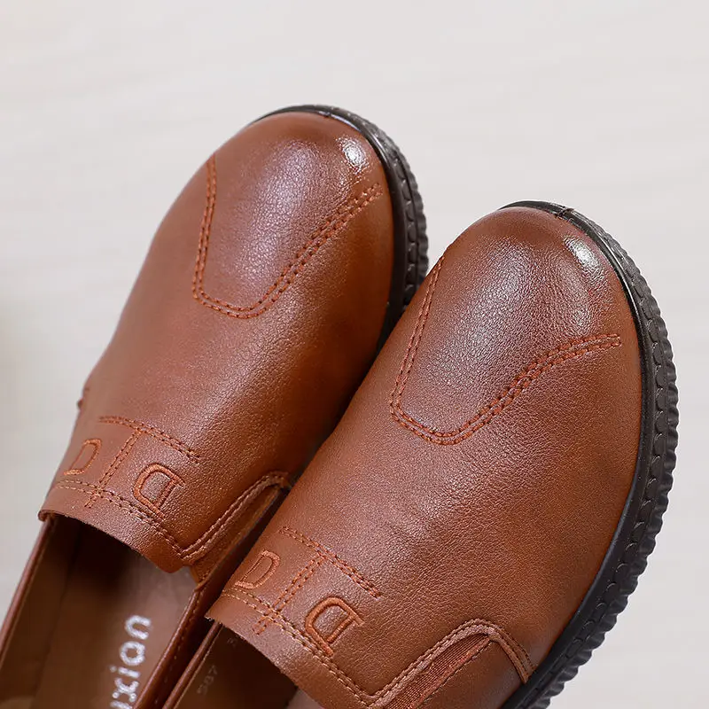 Mocassins rétro en cuir à semelle compensée pour femmes, chaussures décontractées, Oxford, ballerines, mocassins confortables pour mamans, grande