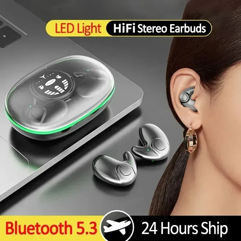 Bluetooth 5.3 Headphones Invisible Sleep Wireless Earphone TWS Hidden Earbuds IPX5 Waterproof Noise Reduction Sports Headset