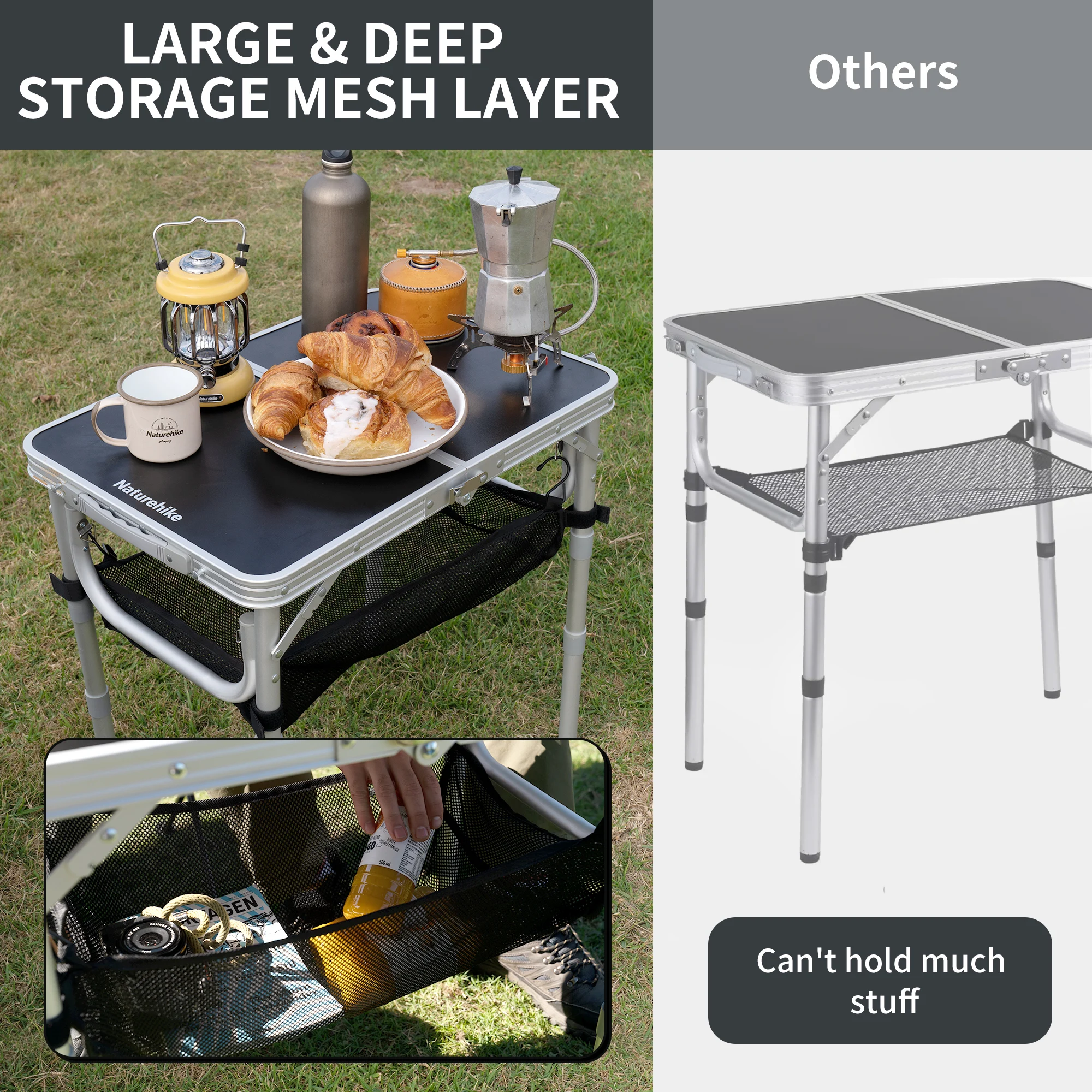 Naturehike MDF Picnic Table Small Coffee Tables With Net Bag Outdoor Portable Aluminum Alloy Folding Camping Table