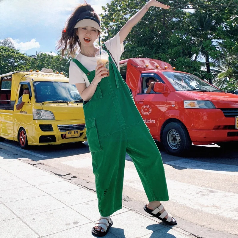 

Women's Denim Overalls Summer 2023 High Waist Long Pants Korean Sle Commute Vintage Lazy Sle Meat Concealing Slimming