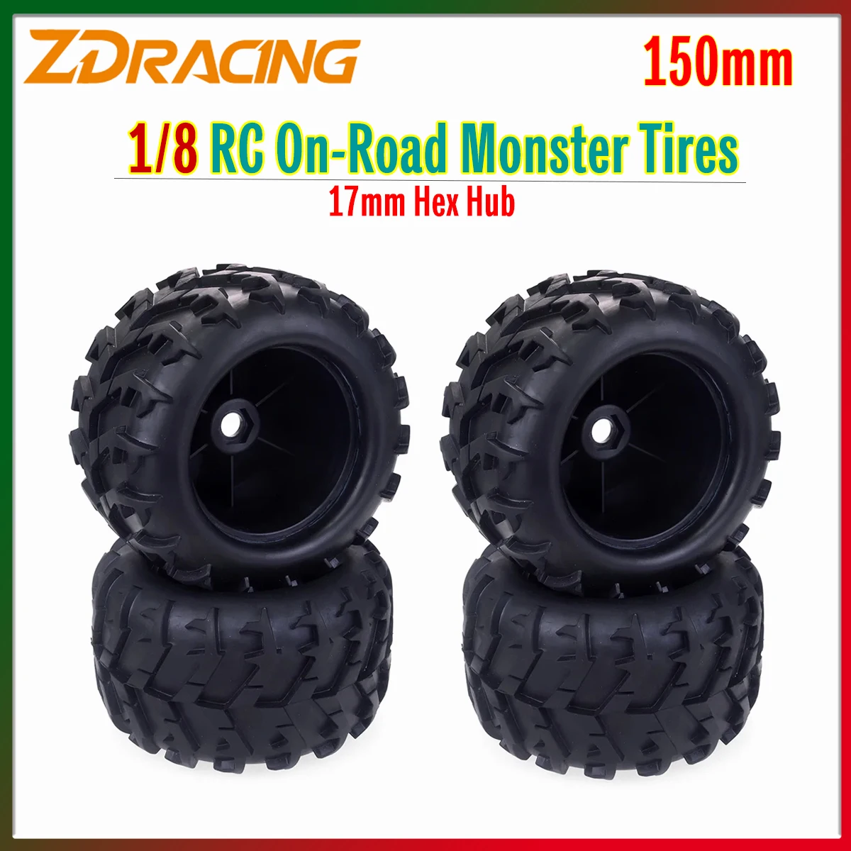 2/4PCS ZD Racing 1/8 RC Monster Tires 17mm Hex Skidproof Tyre for RC On-Road Car Truggy Truck Redcat Hsp Kyosho Hobao Hongnor