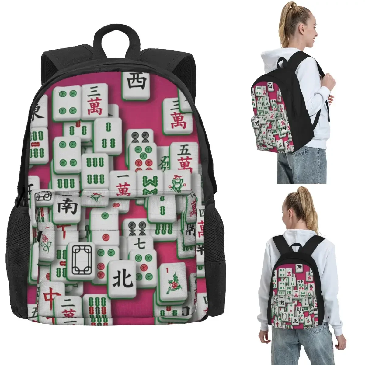 Mahjong Tile Pattern Backpack Hot Sale Daypack Large Capacity Boys Girls BookBag School Bag Shoulder Bags for Men Women