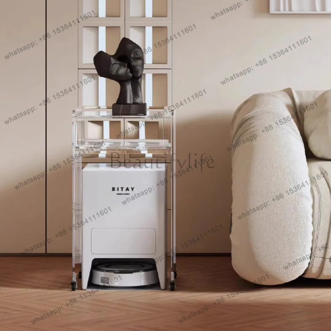 Acrylic Stone Search Sweeping Robot Shelf with Drawer with Wheel Mobile Storage Cabinet