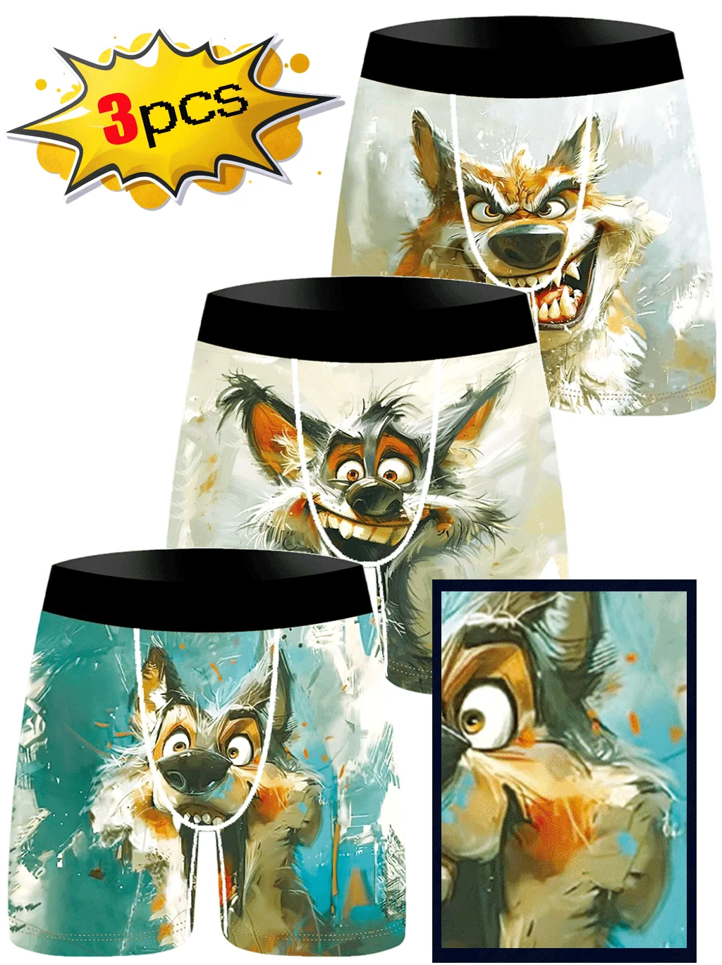 

3 шт. шорты-боксеры из ледяного шелка, мужское нижнее белье, мифологический герой, дышащие трусы с мультяшным принтом, дышащие трусики