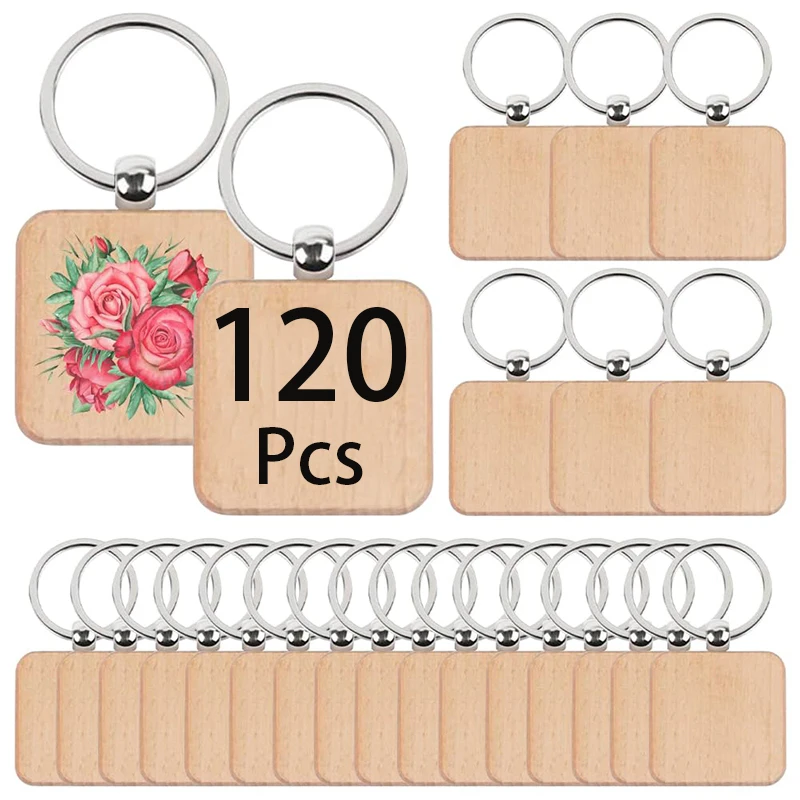 

120Pcs Blank Wooden Keychain DIY Wood Car Keyring Bulk Wholesale