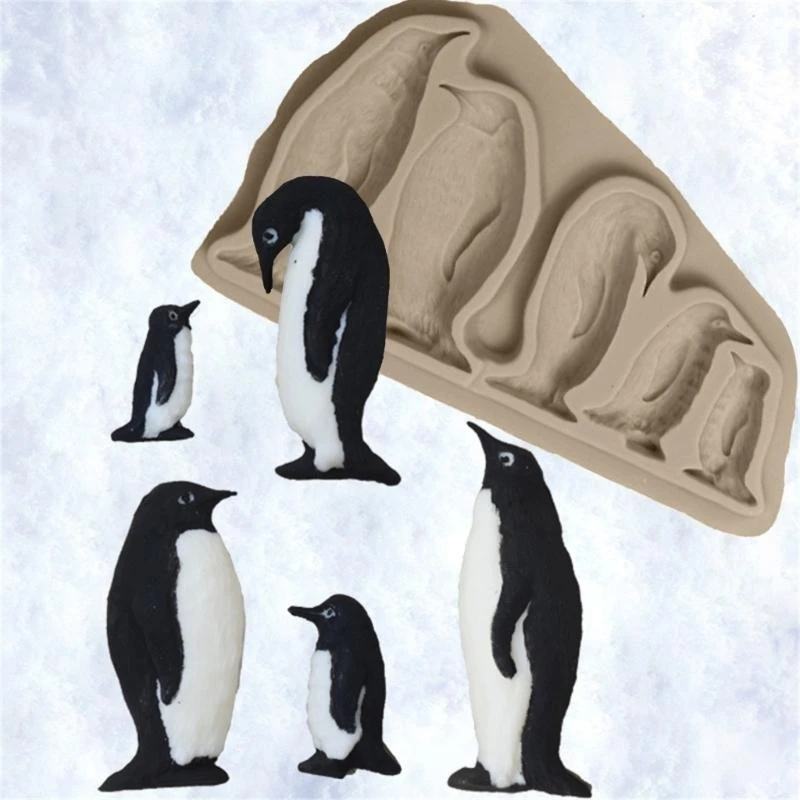 F19B Penguins Family Silicone Mold Chocolate Mold for Diy Dessert Ice Block Mold