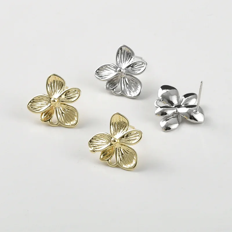 14K gold plated brass Butterfly Earrings Stud,Flower Post Earring Base Connector for DIY Earrings Jewelry Making Supplies 2/6PCS