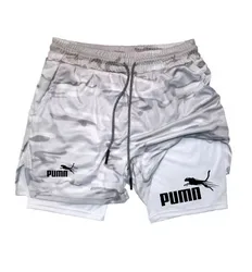 Shorts masculinos de treino em corrida, shorts de compressão para ginástica com bolso para celular, toalha esportiva, impressão 2 em 1