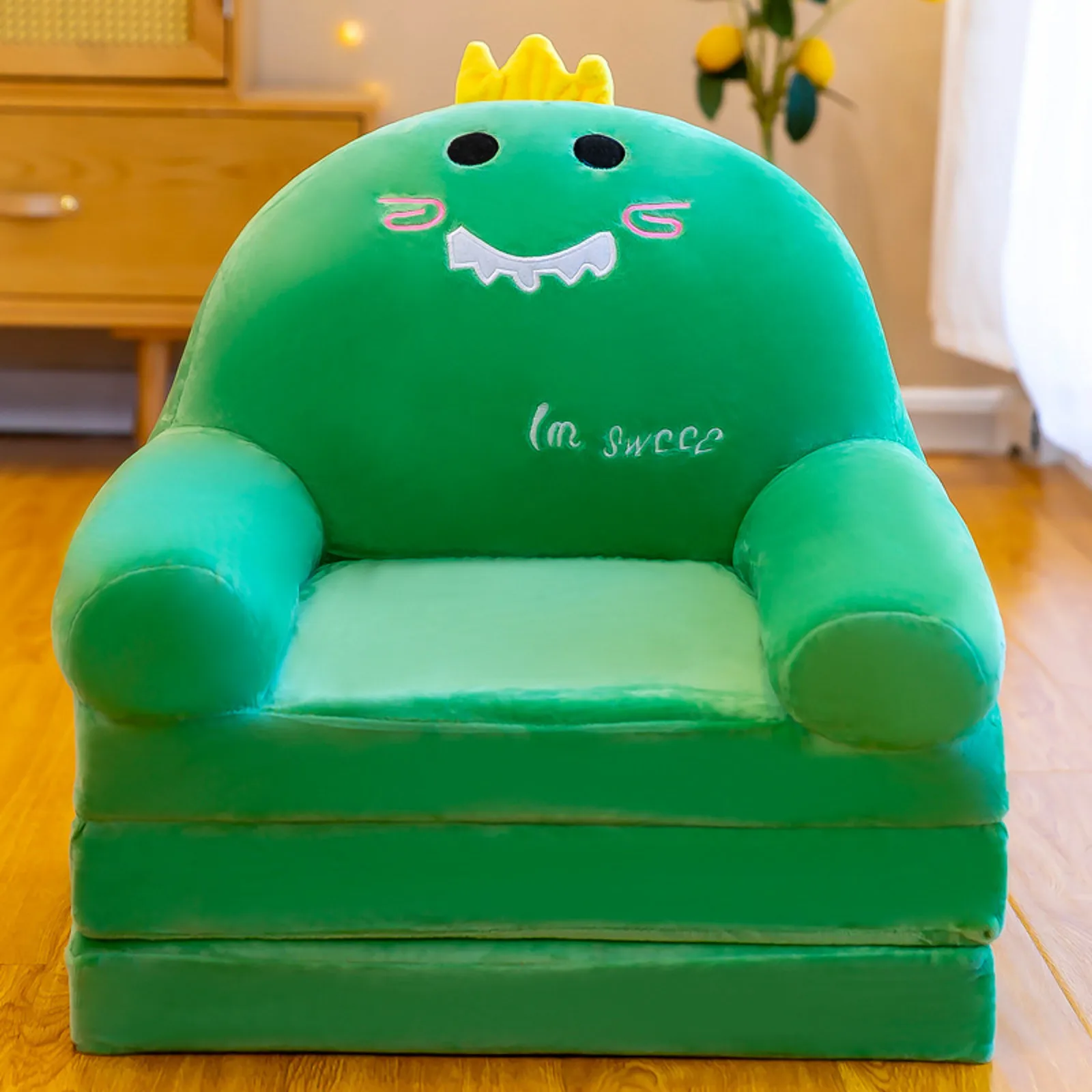 Plush Foldable Kids Sofa Backrest Armchair 2 In 1 Foldable Children Sofa Cute Lazy Sofa Children Flip  Without Liner Filler