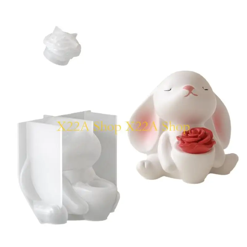 Unique Rabbit Holding Flower Vase Silicone Mold For Resin Jewelry DIY Craft Making