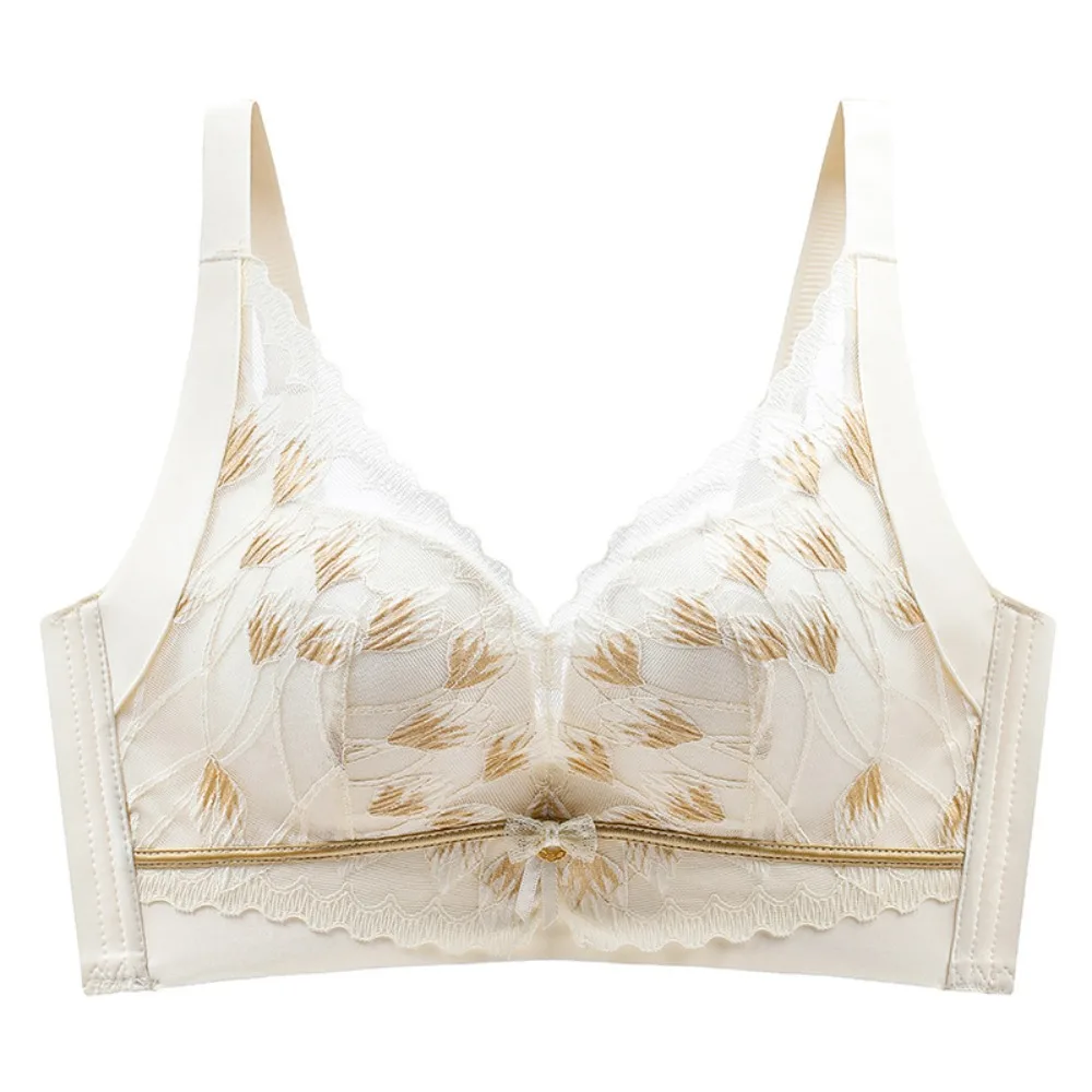 

Comfortable Mesh Flower Lace Deep V Bra Wireless Shockproof Underwear for Women Push Up Anti-sagging Seamless Bra Gifts