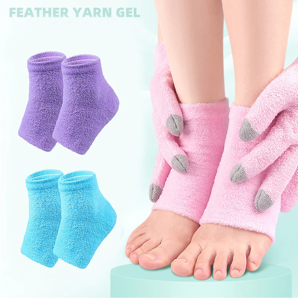 

1Pair Gel Silicone Heel Protector Socks Anti-Crack Heel Pads Cups Plantar Support Feet Care Socks ankle Heel Protective Socks