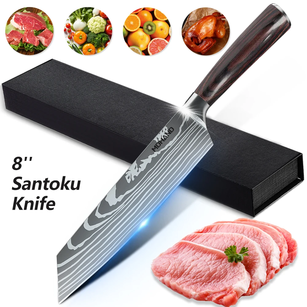 

High Quality Stainless Steel 8'' Kiritsuke Kitchen Knife Slicing Chef Kitchen Knives Red Sandalwood Handle Cook Cutter