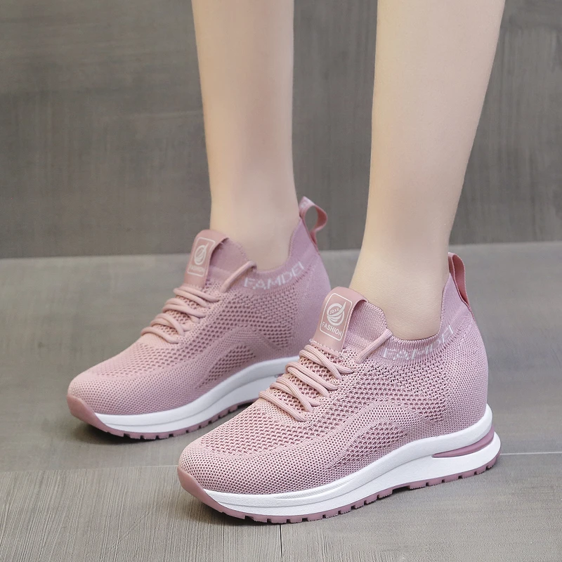 2022 Women\'s Sports Shoes Spring and Autumn New Wedge Heel Platform Shoes Mesh Breathable Casual Shoes Outdoor Walking Shoes