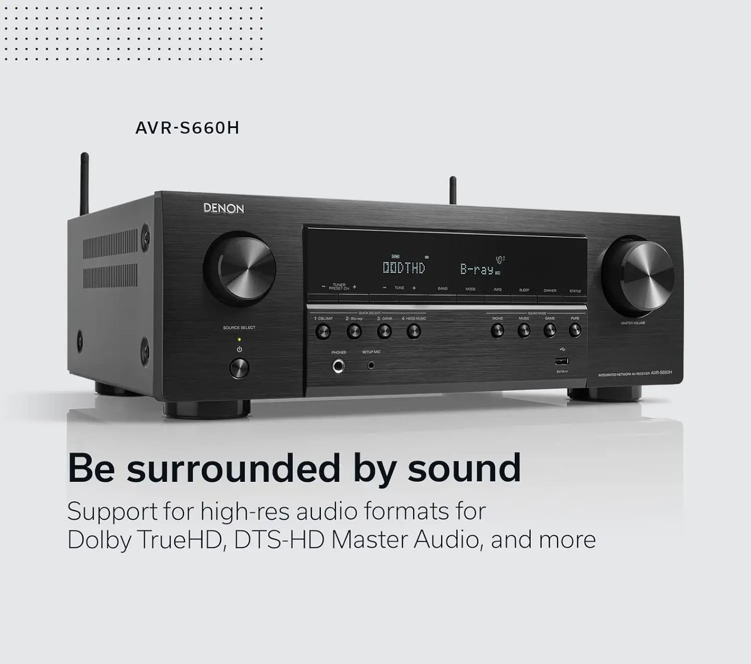 Denon AVR-S660H 5.2 Ch AVR - 75 W/Ch (2021 모델), 고급 8K 업스케일링, 3D 오디오-Dolby TrueHD, DTS:HD 마스터