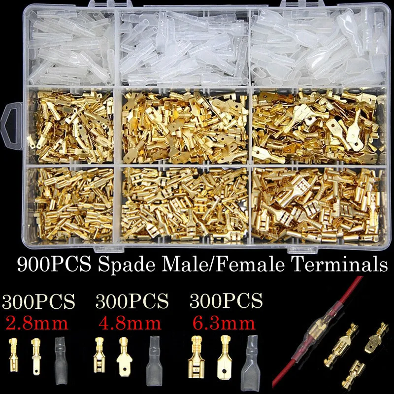 

Box Insulated Male Female Wire Connector 2.8/4.8/6.3mm Electrical Crimp Terminals Termin Spade Connectors Assorted Kit