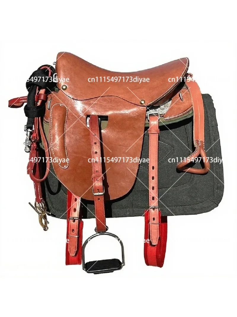 Western Horse Saddle Full Set with Cowhide Leather Armrest Trail Riding Tack