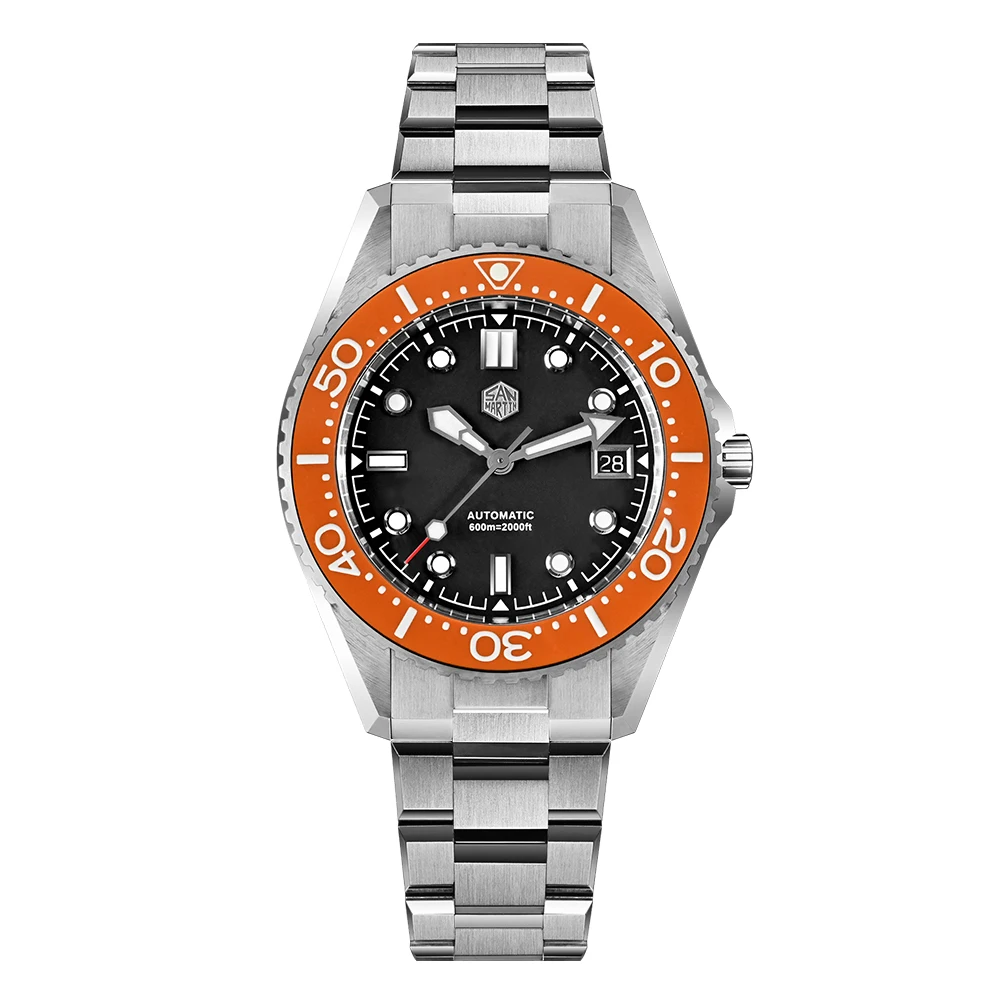 San Martin 41 mm Luxus-Herren-Sport-Taucheruhr ST2130, automatische mechanische Uhren, 600 m, Saphirglas, Helium-Entlüftungsventil, SN0036