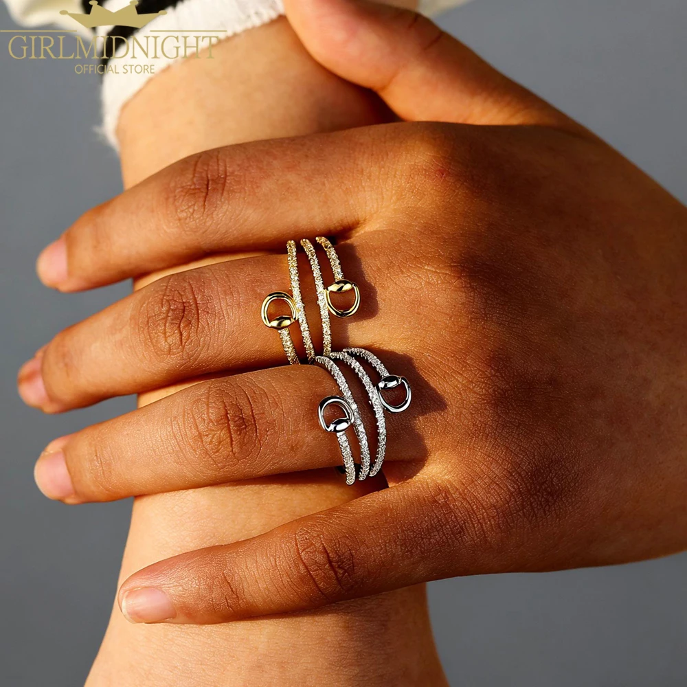 2026 New Sparking Bling Open Size Charm Delicate Micro Pave Cz Horse Love Snaffle Bit Ring Women Jewelry