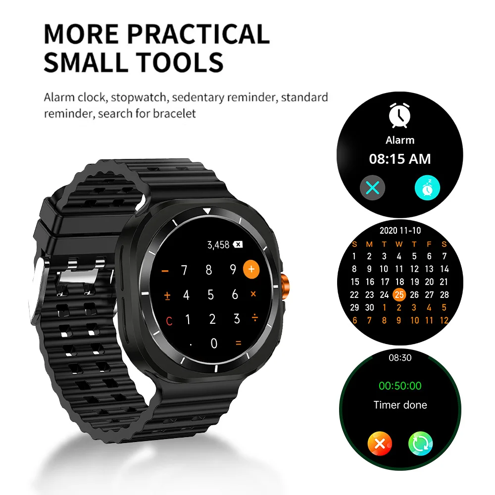 البوصلة Smartwatch 1.46 AMOLED الرجال BT دعوة معدل ضربات القلب خطوة العد ساعة تنبيه 100 + أوضاع رياضية شحن لاسلكي مقاوم للماء IP68