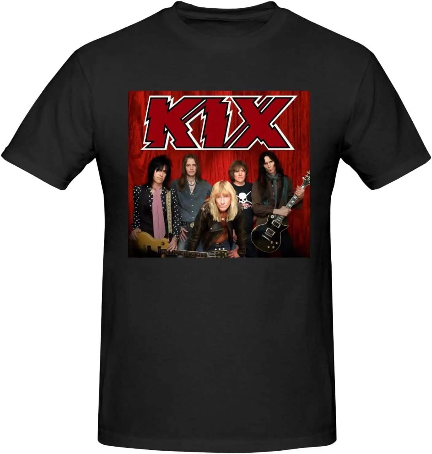 

Kix Music Band Men's Pure Cotton Short Sleeve T-Shirt Soft Crew Neck Plain T Shirts Casual Sport T-Shirt Black