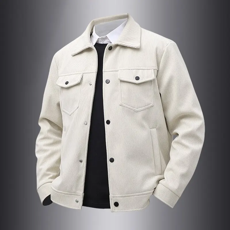 Autumn and Spring New Style Pure Color Retro Sports Flannel Jacket Men's Casual Loose Comfortable Plus Size High-End Outerwear