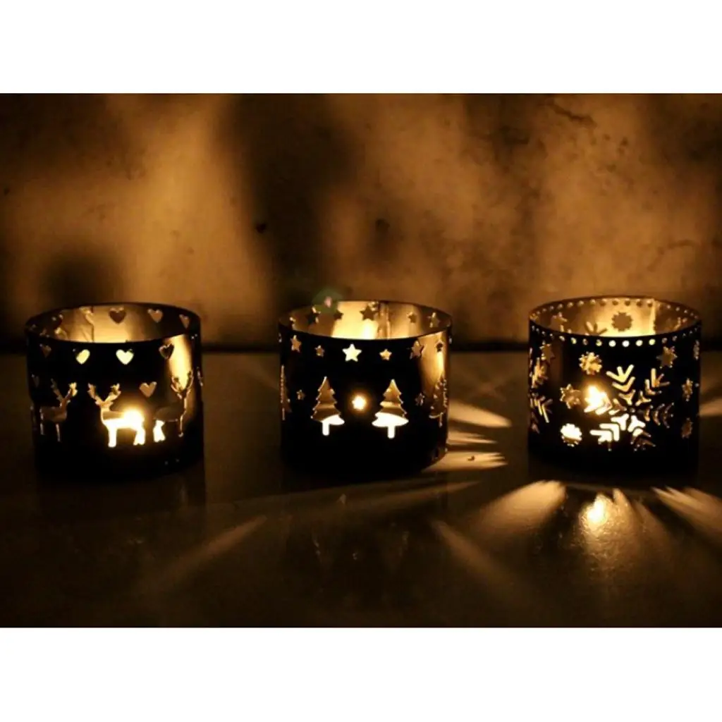 Christmas Decor Candle Holder Iron Hollow Votive Lantern Tabletop Candlestick Centerpiece for Home Party Cafe