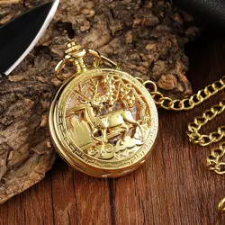 Retro Hollow Gold Silver Fawn Mechanical Pocket Watch Roman Dial Hollow Men's and Women's Watch Gift Watch