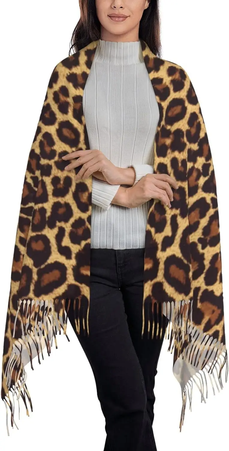 وشاح رائع على شكل الفهد شال طويل يلتف الباشمينا للنساء والفتيات مع شرابات ناعمة ودافئة ومريحة #2