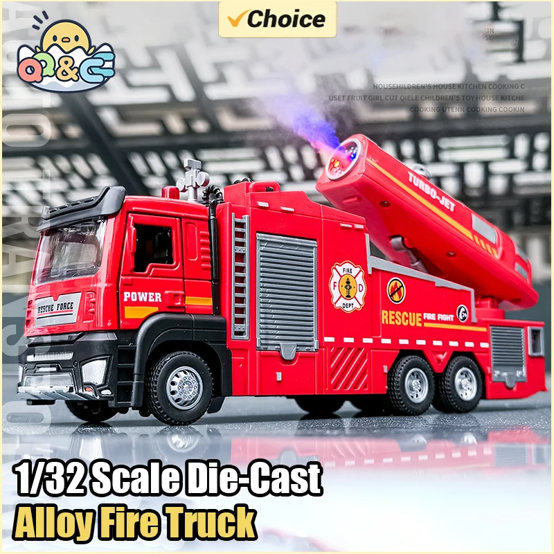 

Alloy Fire Truck Vehicle Toy Models 1/32 Scale Die-Cast Metal Spray Light Sound Rescue Vehicle Pull-Back Car Models Children Toy