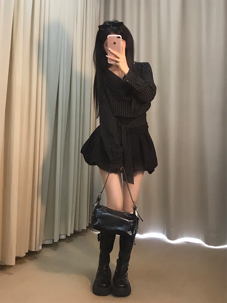 Effet minceur Long Sve à pois irt femmes col Ele Swing Neline Faionable début automne nouveauté