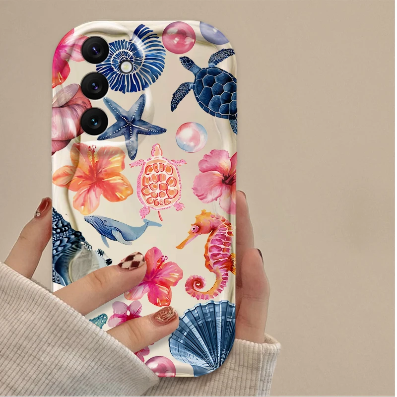 حافظة مخلوقات بحرية لطيفة لهاتف سامسونج جالاكسي A16 A06 A55 A35 A25 A15 A05 A05S A54 A34 A24 A14 A73 A53 A33 A23 A13 A52 A32 A22