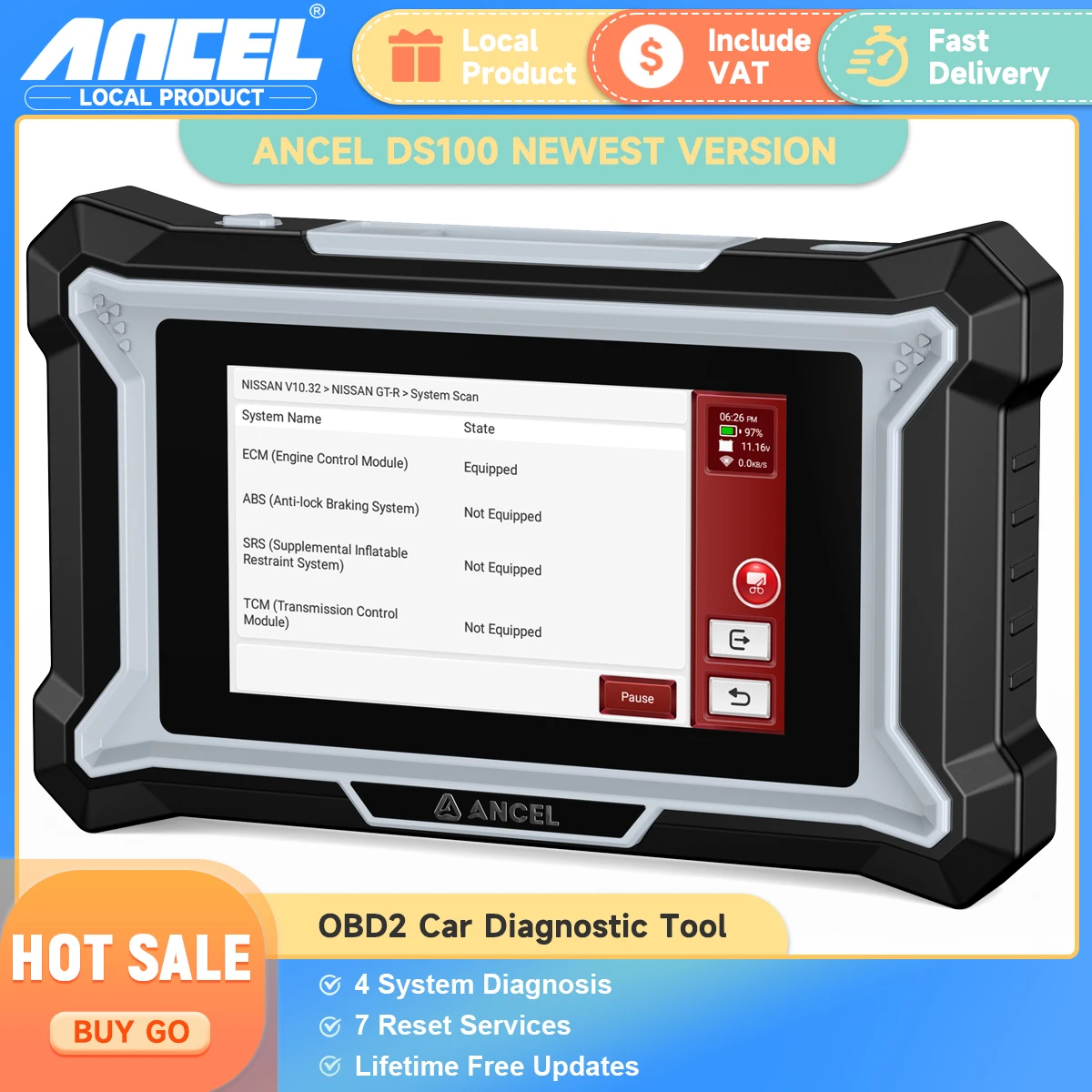 ANCEL DS100 OBD2 Auto Diagnostic Tools Engine ABS SRS AT System Code Reader ABS Bleeding Oil EPB BMS 15 Reset OBD 2 Car Scanner