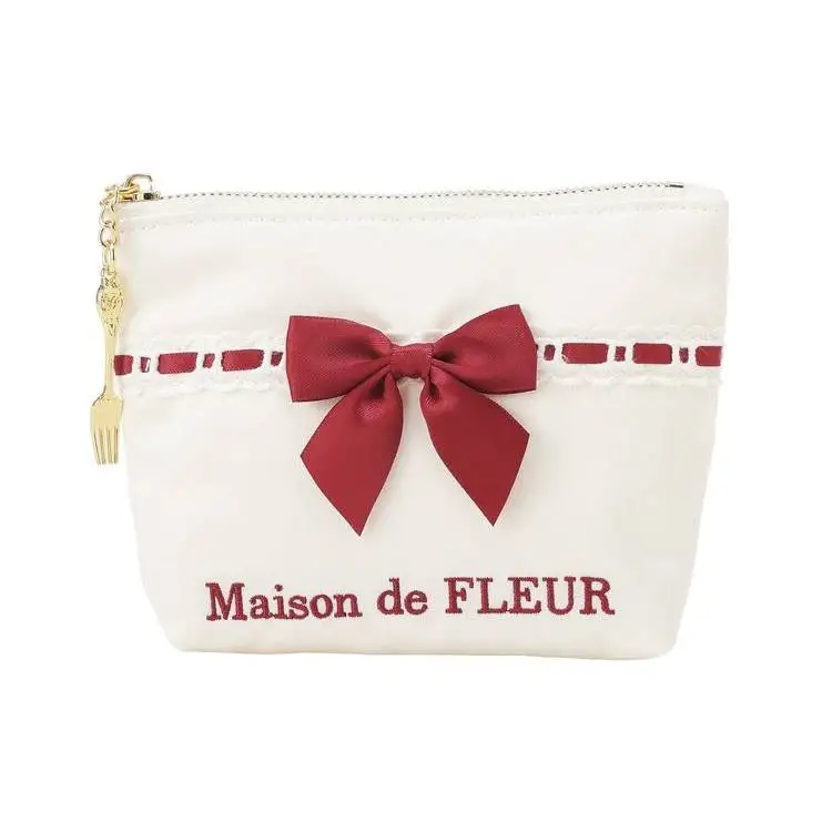 Japanese New Cute Strawberry Cake Series Western Food Fork Bow Lace Cosmetic Bag for Women