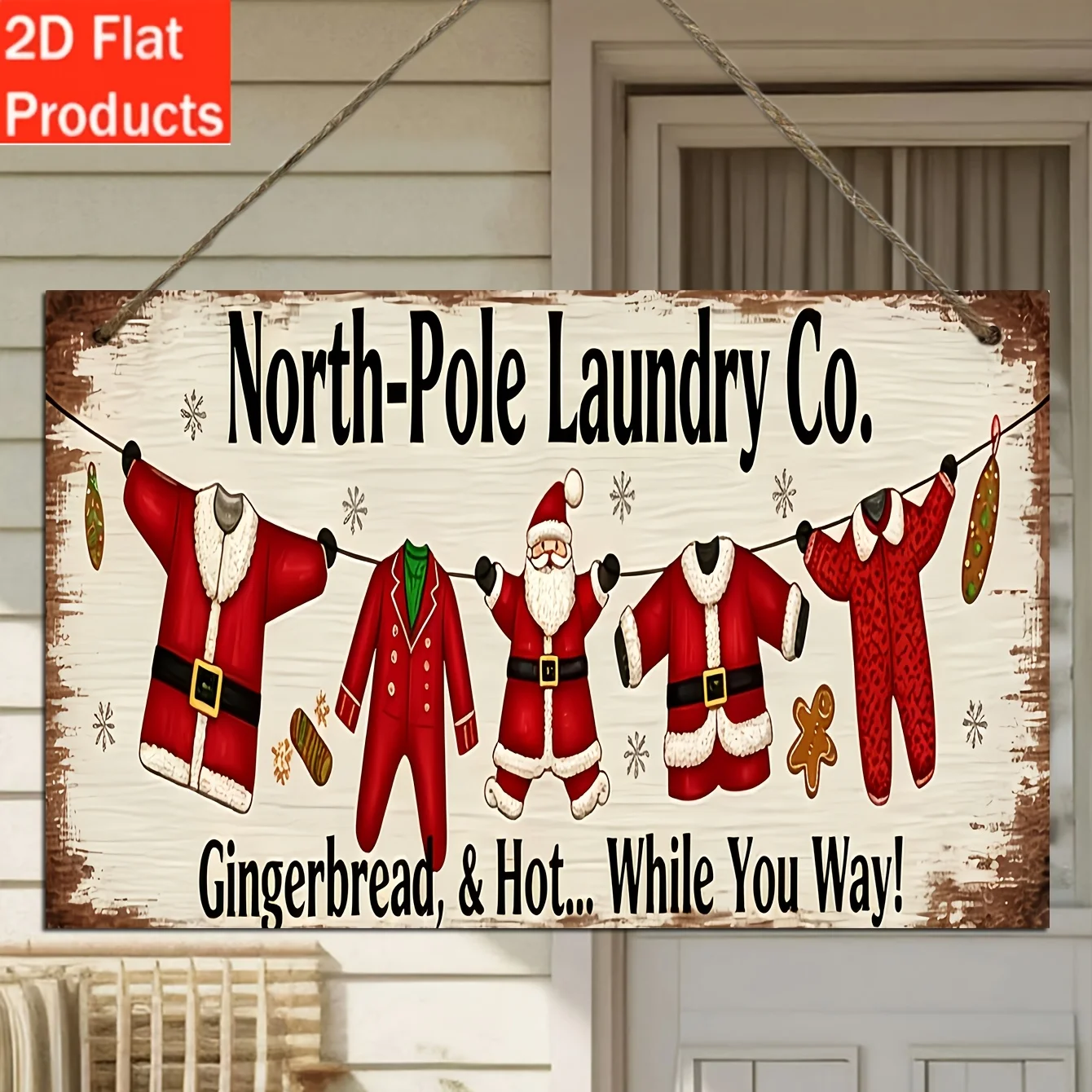 2D FLAT, Aluminum Decorative Sign and Plaque - 1pc North Pole Laundry Co. Gingerbread, and Hot... While You Wait! Aluminum Sign