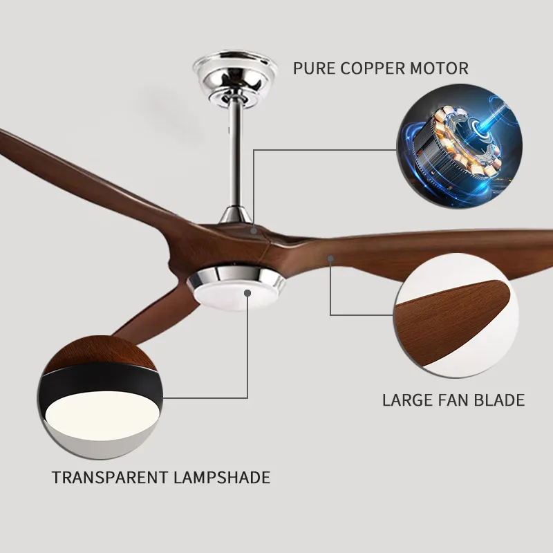 52 Cal duży wentylator sufitowy z pilotem, pokój dzienny, jadalnia, silnik prądu stałego, odwracalne ostrze, wiatrak LED światło ze światłem