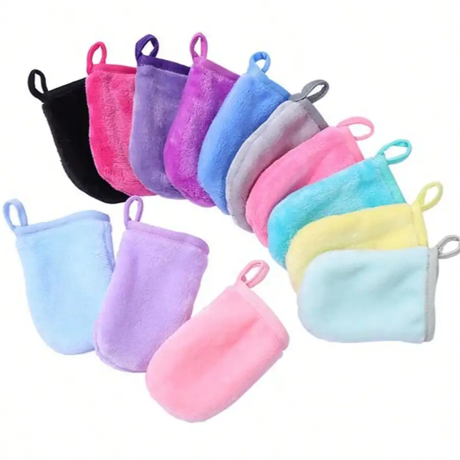 2pcs Multicolored Ladies' Flannel Makeup Removal Gloves, Water-based Facial Cleansing Finger Covers, Facial Cleaning Tools