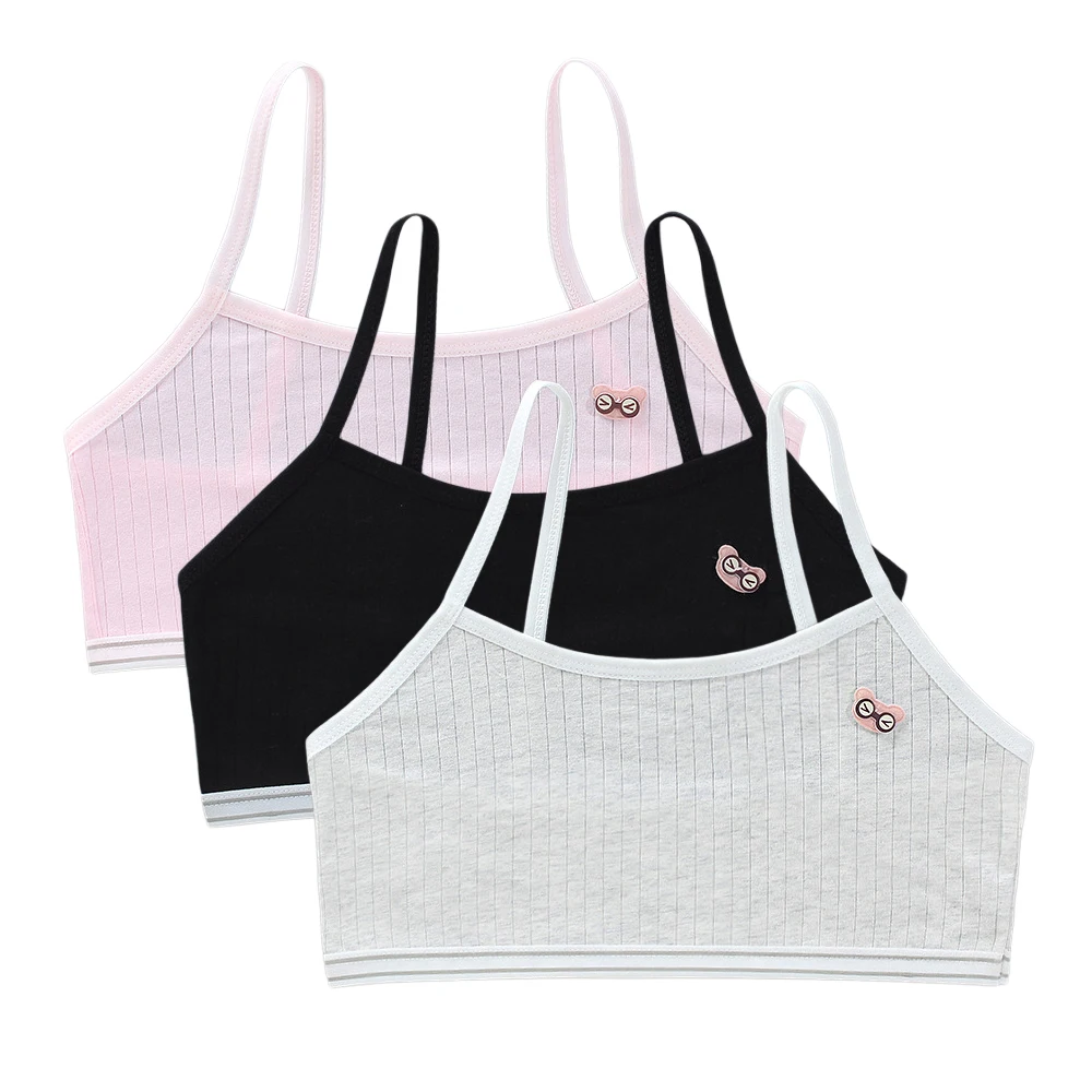 3PCS Young Children Breast Care Wireless Girls Bra 8-16 Years Hipster Cotton Teens Girl Teenage Underwear Kids Sports Vest Tops