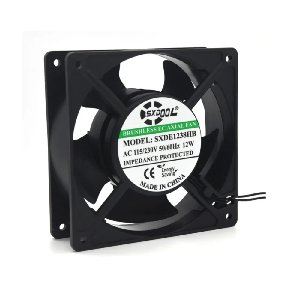 AC Cabinet Cooling Fan 120mm X 38mm 110V 115V 220V 230V EC Motor High Air Flow 3500RPM Dual Ball Bearing 12W