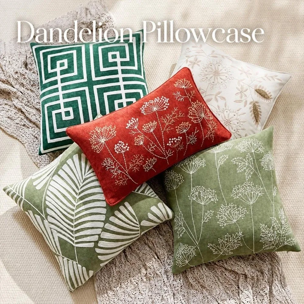 Soft Dandelion Embroidery Pillowcases Countryside Style Breathable Chenille Pillow Cover Sofa Decor Cozy Throw Pillow Case
