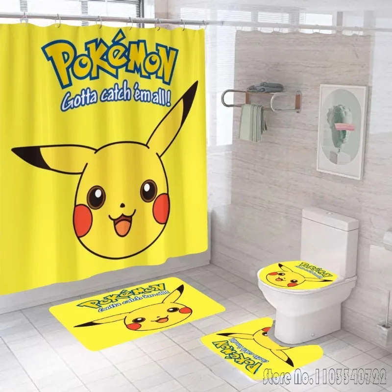 2026-anime-kawaii-pokemon-pikachu-juego-de-cortina-de-ducha-4-uds-cortinas-de-bano-impermeables-alfombra-antideslizante-tapa-de-inodoro-cubierta-alfombra-de-bano