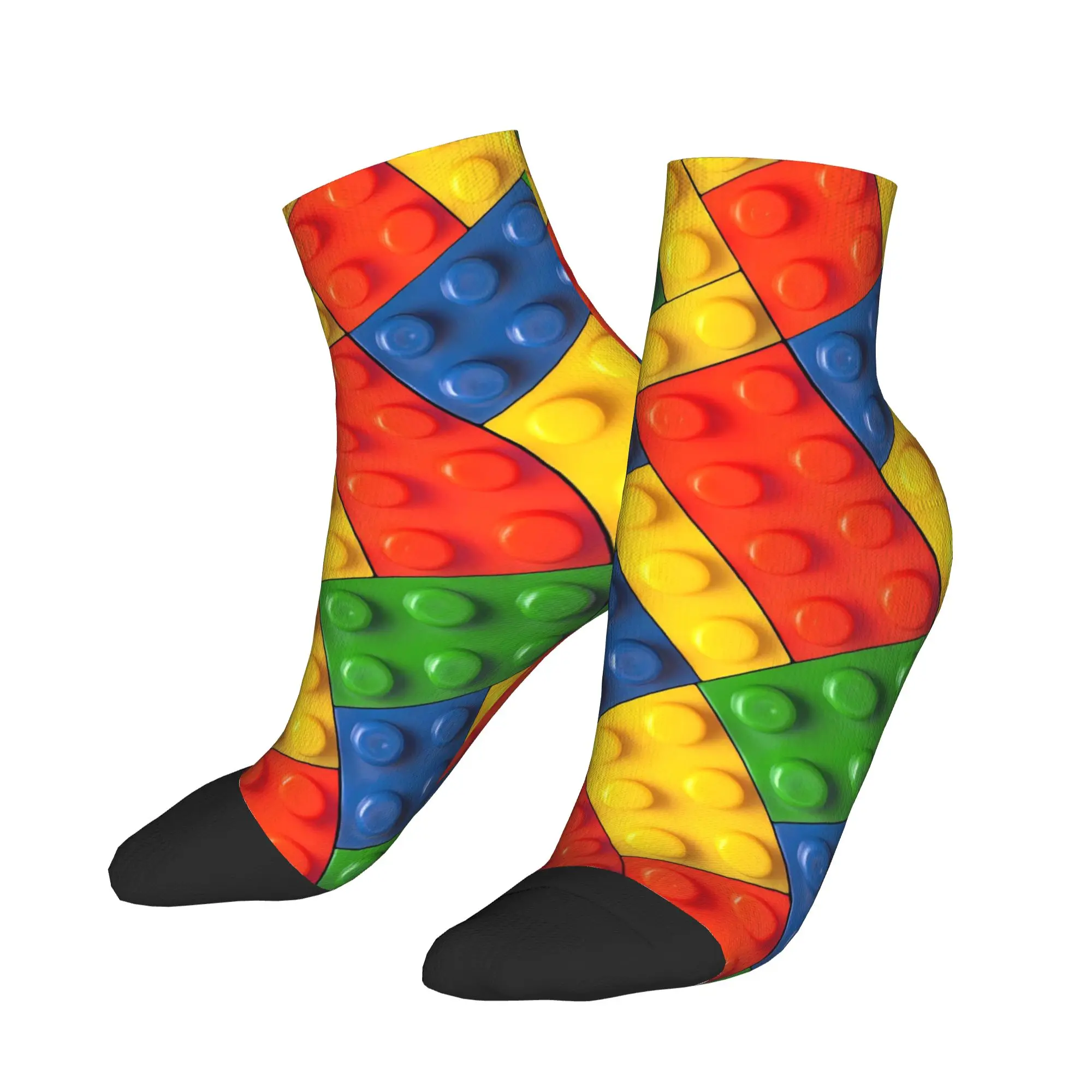 Men Socks Diagonal Primary Color Building Blocks Pattern Korean Quality Soft Ankle Sock Summer  Graphic Cycling Non Slip Socks