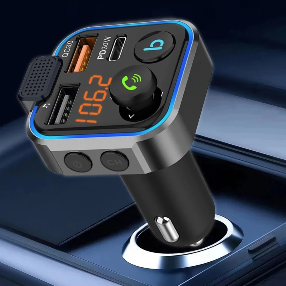 Bluetooth 5.0 FM Transmitter Car Stronger Dual Mics Deep Bass Sound 38W PD QC 3.0 Car Charger U Disk AUX LCD Display Voltmeter