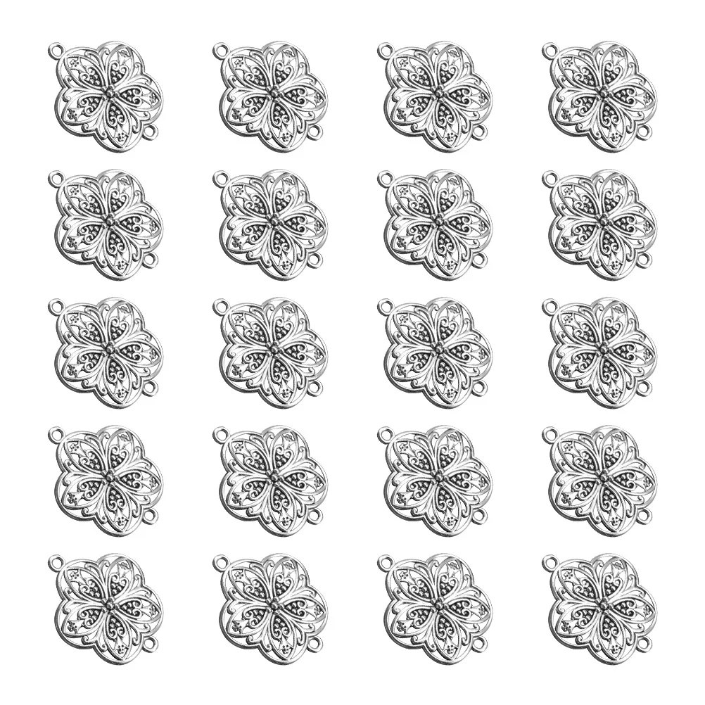 

20 Pcs Alloy Jewelry Accessories Hollow Flower Charms Connectors DIY Necklace Bracelet Silver Long Lasting