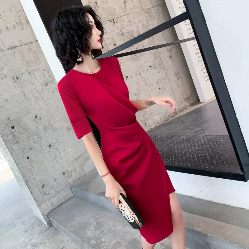 MYF-1#Women's Short Formal Hostess Dress Dark Green Wine Red Black Banquet Evening Dress Graduation Birthday bridesmaid Dresses