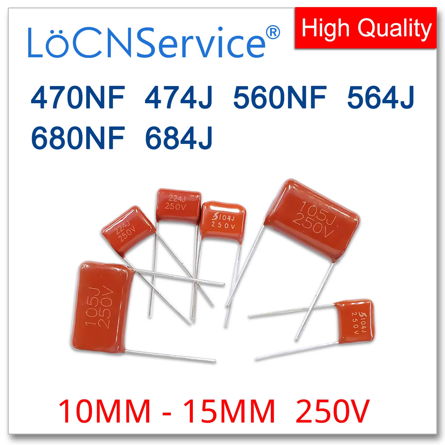 

LoCNService 1000 шт. 10 мм 15 мм 250 В 470NF 560NF 680NF 474J 564J 684J CBB полипропиленовый пленочный конденсатор высокого качества 474K 564K 684K